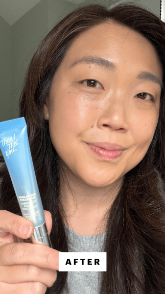 Allure contributing commerce writer Christa Joanna Lee after applying the Lee applying the Then I Met You Snail Mucin...