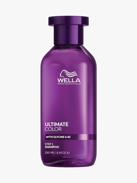 Wella Ultimate Color Shampoo purple shampoo bottle on light gray background
